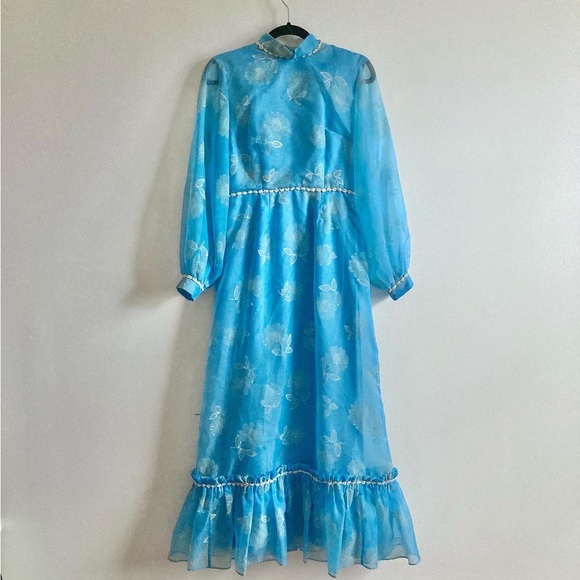 Vintage 1970s Blue Prairie Dress - Picture 1 of 7
